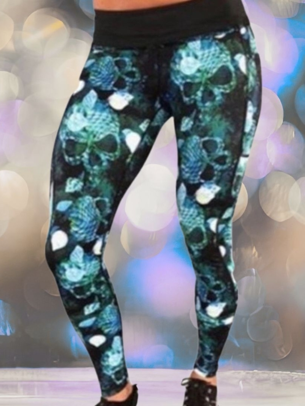 Black and Teal Skull-Print Joggers